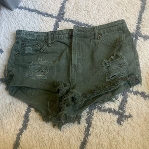 Shortie dark green shorts. WORN ONCE